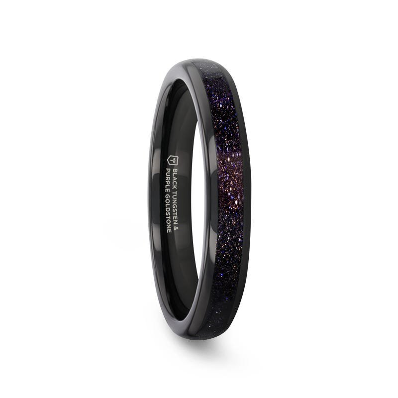 Thorsten ASTRUM Black Tungsten with Crushed Blue and Purple Goldstone Inlay 4mm Ring Thorsten ASTRUM Black Tungsten with Crushed Blue and Purple Goldstone Inlay 4mm Ring