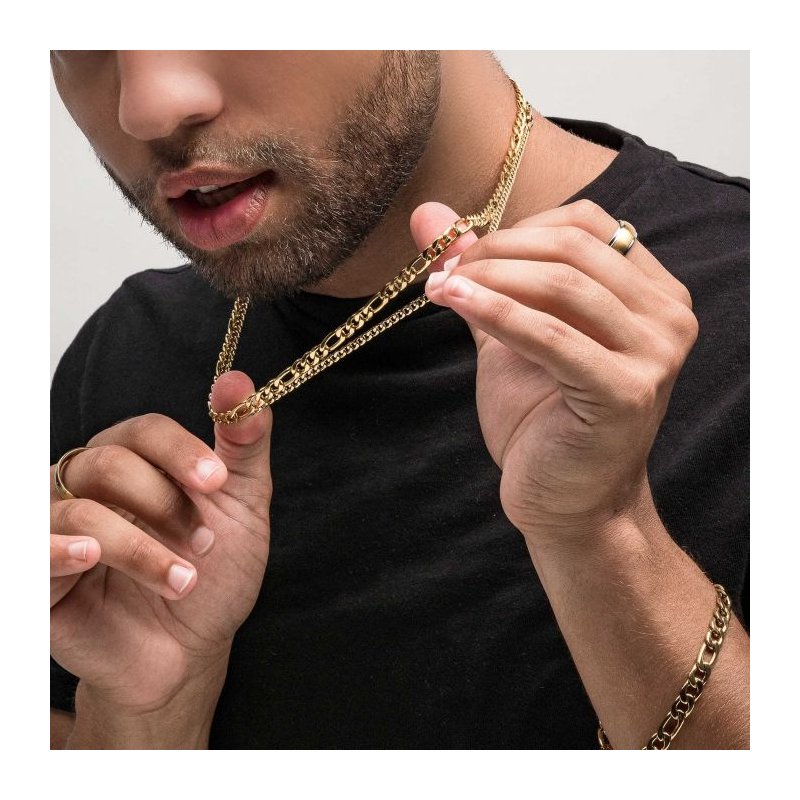 N.shintaro INOX Jewelry 8mm 18Kt Gold IP Figaro Chain Necklace
