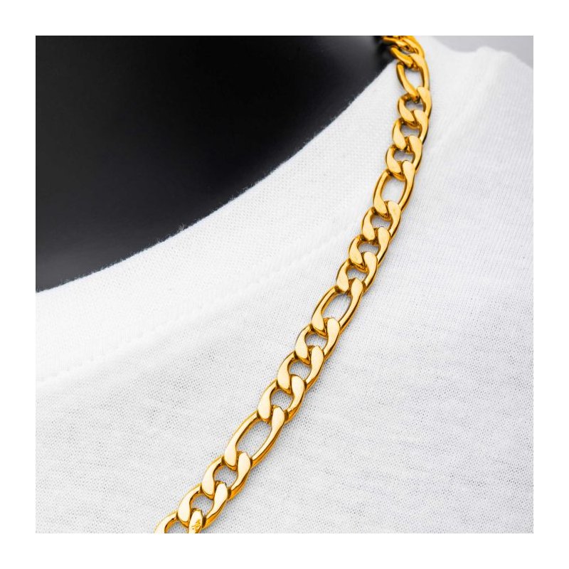INOX Jewelry 8mm 18Kt Gold IP Figaro Chain Necklace