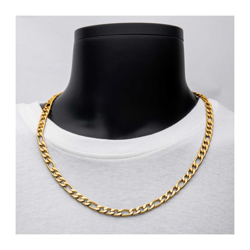 INOX Jewelry 8mm 18Kt Gold IP Figaro Chain Necklace