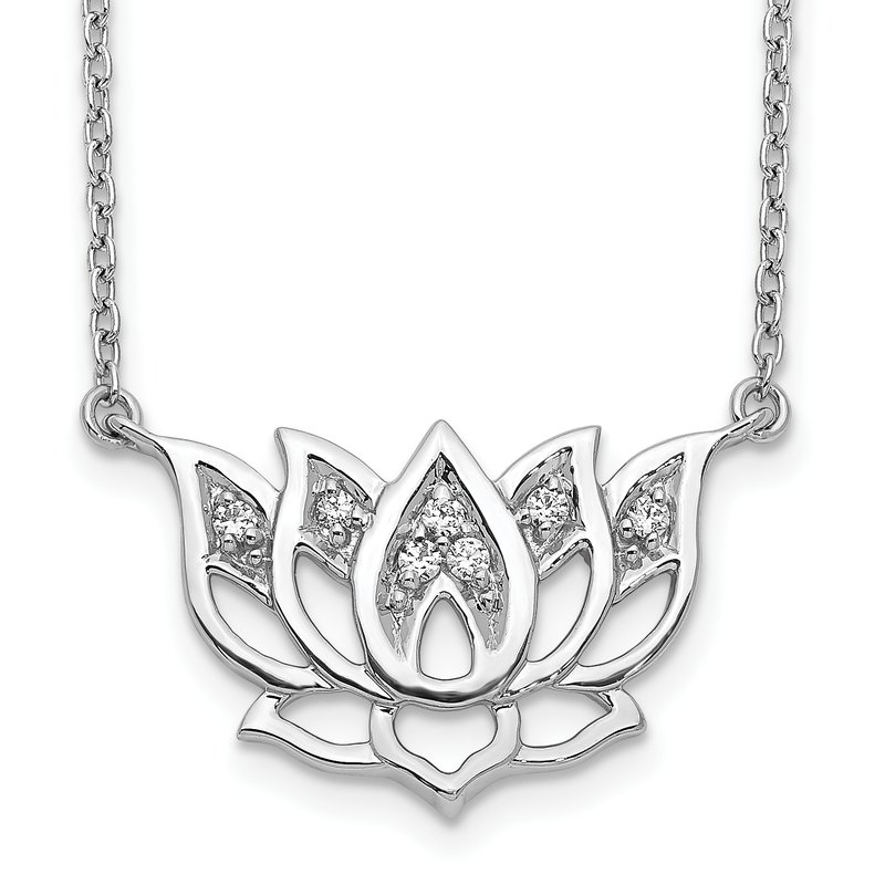 14k White Gold Diamond Lotus Flower Necklace 14k White Gold Diamond Lotus Flower Necklace