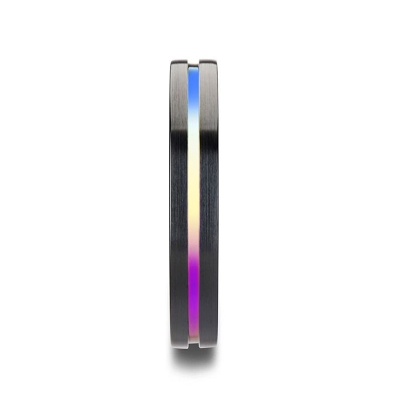 Thorsten AZURE Flat Black Ceramic Ring Brushed with Rainbow Groove - 4mm 6mm or 8mm Thorsten AZURE Flat Black Ceramic Ring Brushed with Rainbow Groove - 4mm 6mm or 8mm