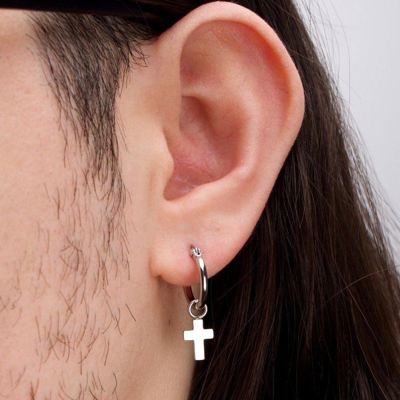 INOX Jewelry Steel Dangling Cross Hoop & Prong Set CZ Stud