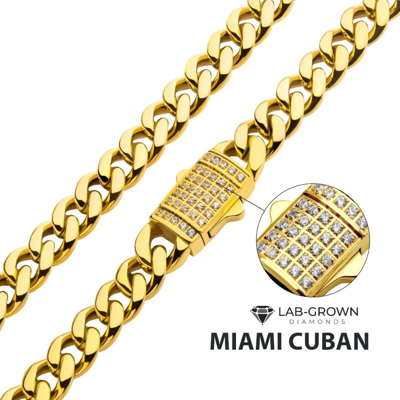 INOX Jewelry 6mm 18Kt Gold IP Miami Cuban Chain Necklace with CNC