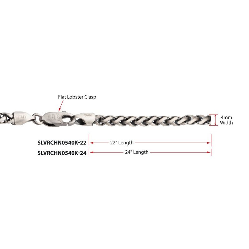 INOX Jewelry 4mm 925 Italy Silver Black Rhodium Plated Brushed