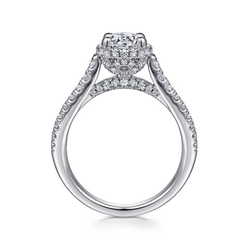 14K White Gold Hidden Halo Round Diamond Engagement Ring