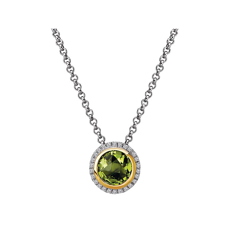 Diamond and Peridot Halo Pendant