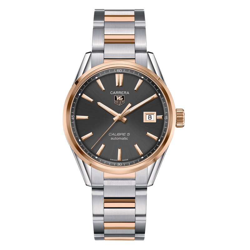 TAG Heuer Carrera Calibre 5 Steel Rose Gold 18K 5N Automatic Watch WAR215E.BD0784 Gary Michaels Fine Jewelry