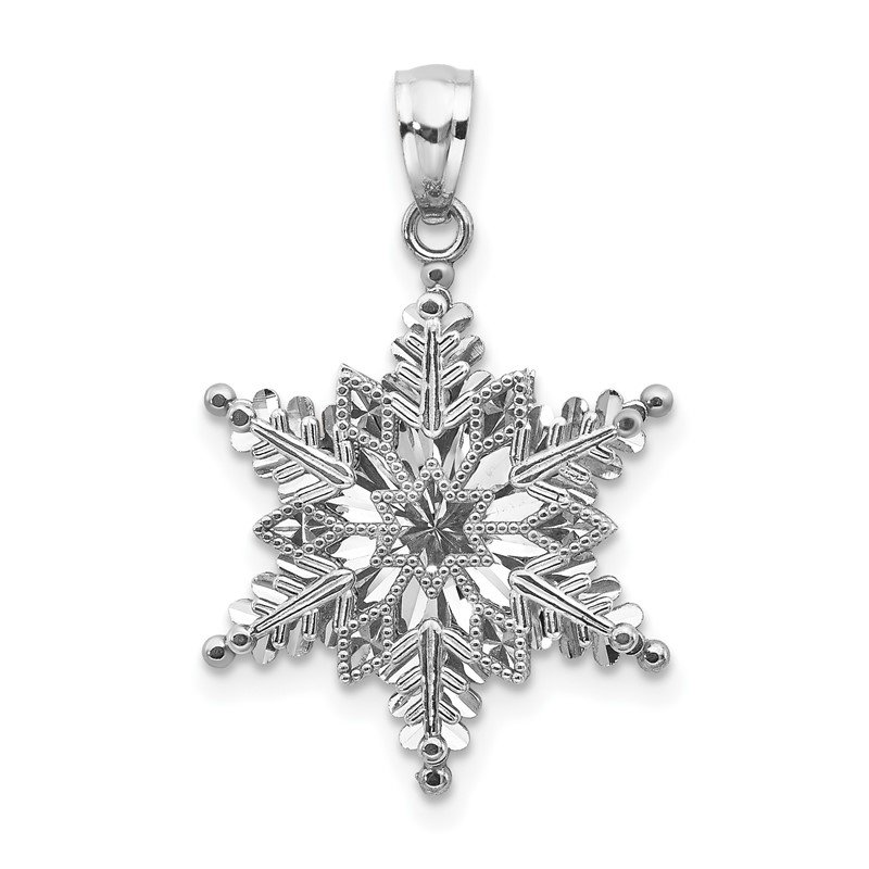 14k White Gold Polished And Textured 2 Level Snowflake Pendant