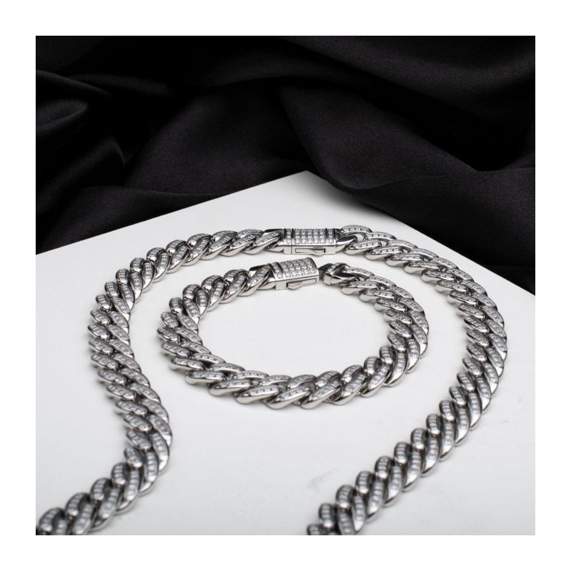 INOX Jewelry 12mm Steel Miami Cuban Chain Necklace with CNC INOX Jewelry 12mm Steel Miami Cuban Chain Necklace with CNC