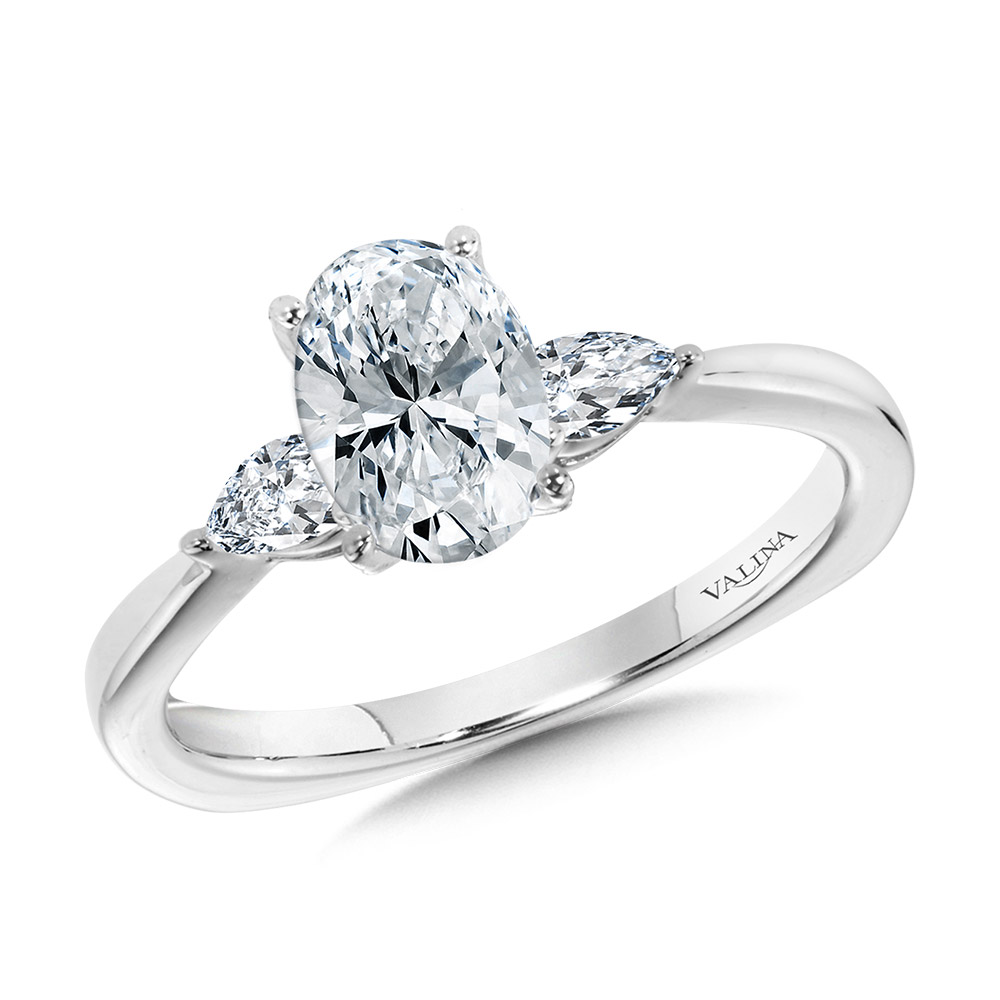 Valina Tapered 3 Stone Oval and Pear Diamond Engagement Ring