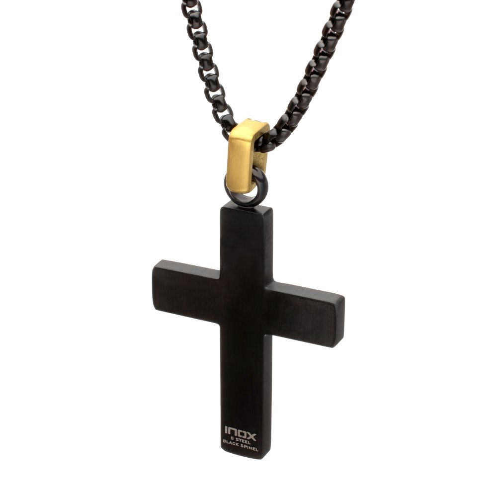 INOX Jewelry Matte Finish Black IP Steel Sandalwood Cross Pendant