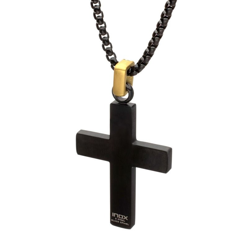 INOX Jewelry Matte Finish Black IP Steel Sandalwood Cross Pendant