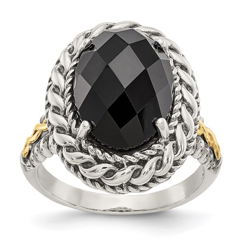 Shey Couture Sterling Silver with 14k Accent Onyx and Swiss Blue Topaz Ring
