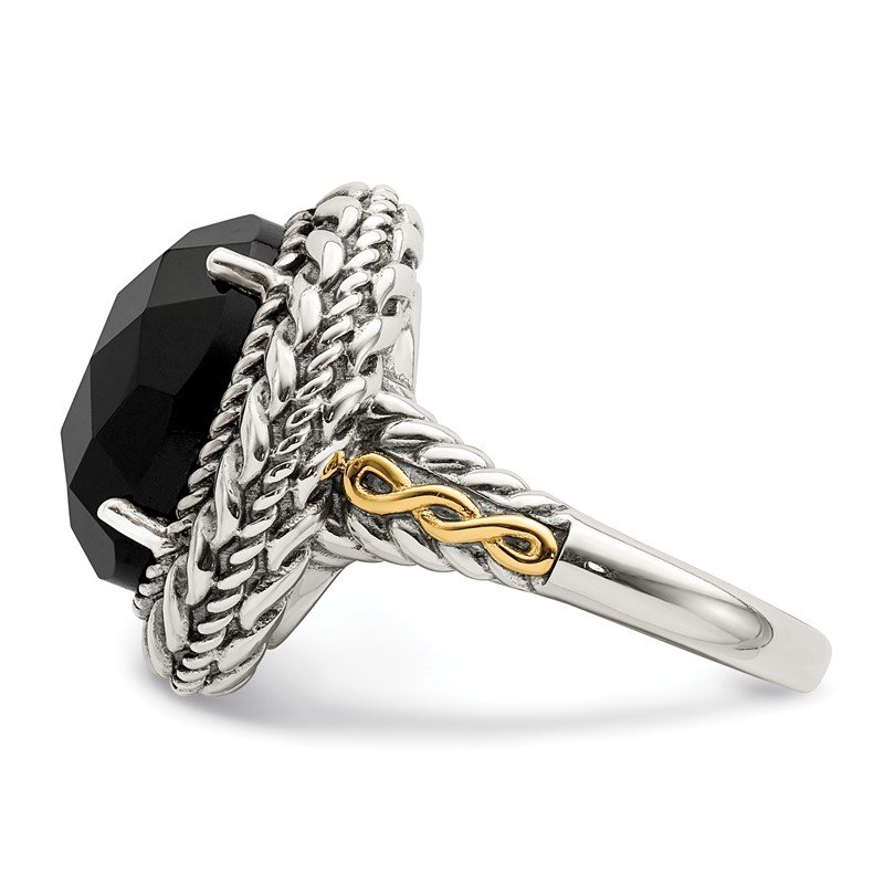 Shey Couture Sterling Silver with 14k Accent Onyx and Swiss Blue Topaz Ring