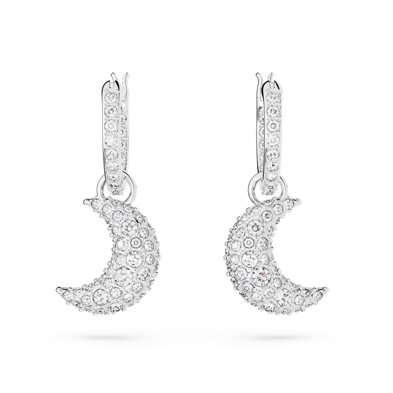 ピアス SWAROVSKI Sublima rhodium drop earrings 5666157 Luna drop earrings, Moon, White, Rhodium plated | Swarovski
