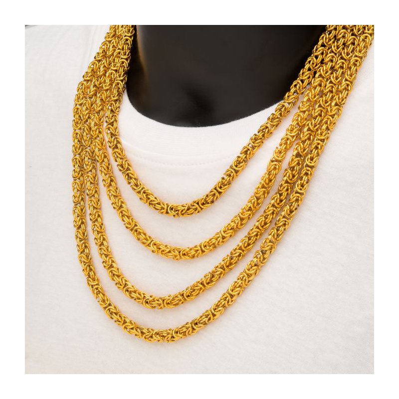 INOX Jewelry 6mm 18Kt Gold IP King Byzantine Chain Necklace