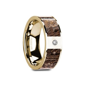 Thorsten GLAUCE Flat Polished 14K Yellow Gold Brown Dinosaur Bone & White Diamond Setting - 8mm Thorsten GLAUCE Flat Polished 14K Yellow Gold Brown Dinosaur Bone & White Diamond Setting - 8mm
