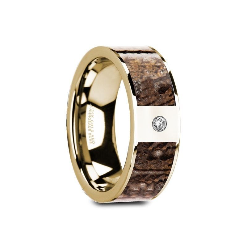 Thorsten GLAUCE Flat Polished 14K Yellow Gold Brown Dinosaur Bone & White Diamond Setting - 8mm Thorsten GLAUCE Flat Polished 14K Yellow Gold Brown Dinosaur Bone & White Diamond Setting - 8mm