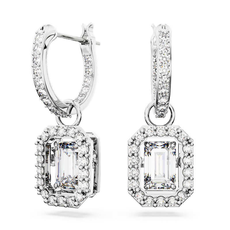 Swarovski Millenia drop earrings, Octagon cut, White, Rhodium