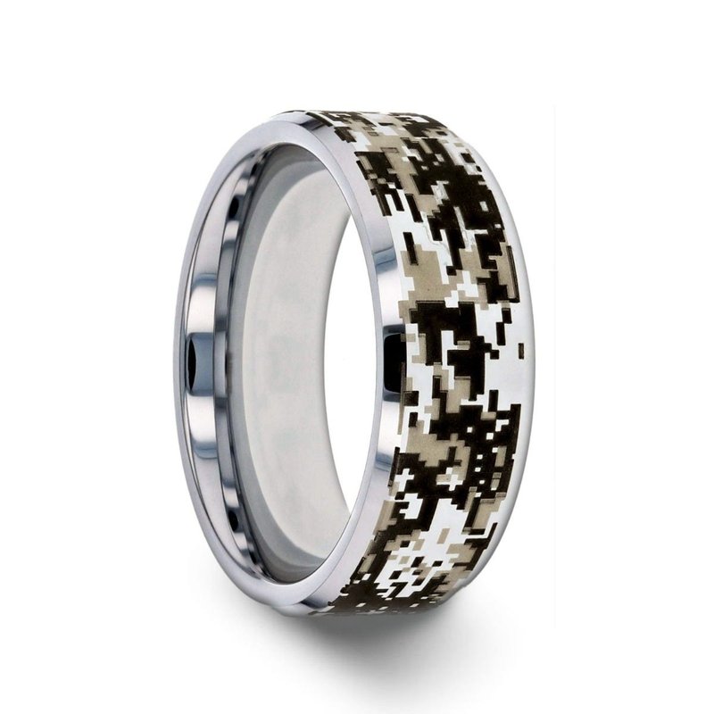 Thorsten STEALTH Tungsten Carbide Wedding Ring with Engraved Digital Camouflage Thorsten STEALTH Tungsten Carbide Wedding Ring with Engraved Digital Camouflage