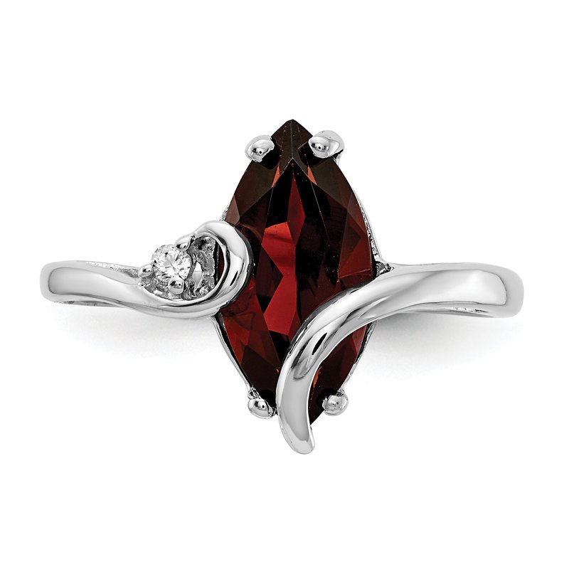 14k White Gold 12x6mm Marquise Garnet and Diamond Ring