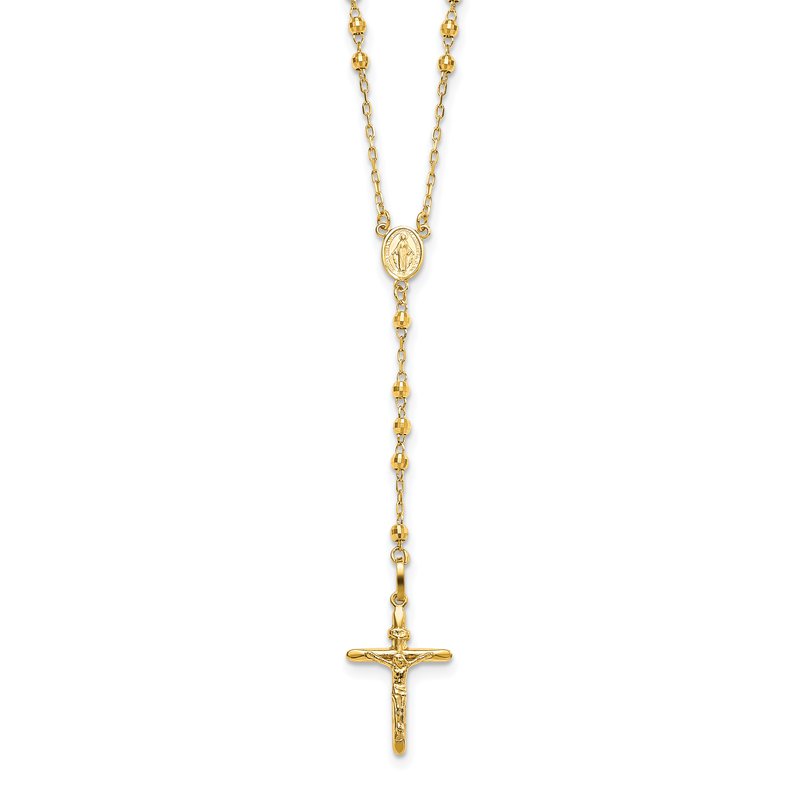 14k Yellow Gold Diamond-cut 3mm Beaded Semi-solid Rosary Necklace 14k Yellow Gold Diamond-cut 3mm Beaded Semi-solid Rosary Necklace
