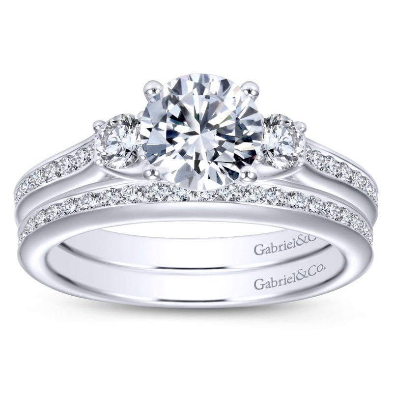 Gabriel Bridal 14K White Gold Round Three Stone Diamond Engagement Ring ...