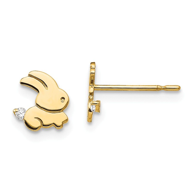 14k Yellow Gold CZ Children's Bunny Post Earrings