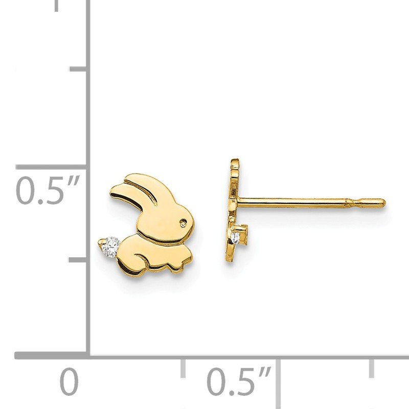 14k Yellow Gold CZ Children's Bunny Post Earrings