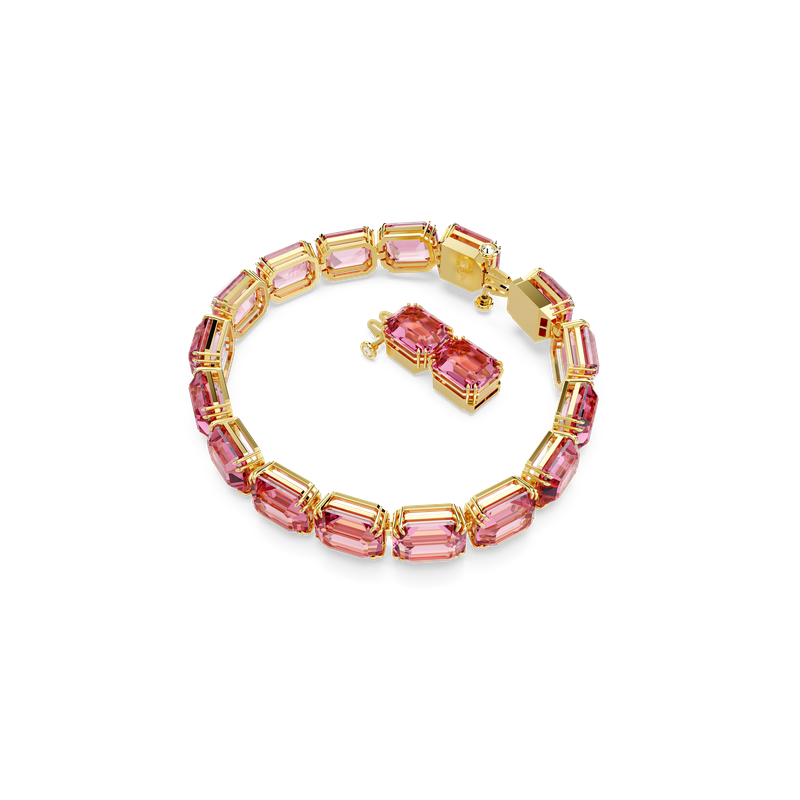 Swarovski Millenia Tennis bracelet, Octagon cut, Pink, Gold