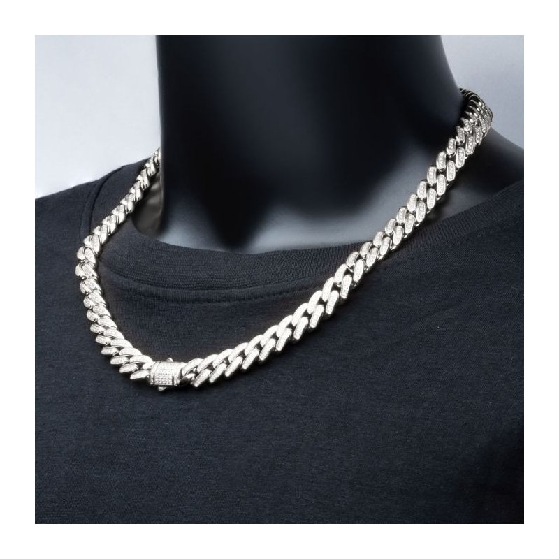 INOX Jewelry 12mm Steel Miami Cuban Chain Necklace with CNC