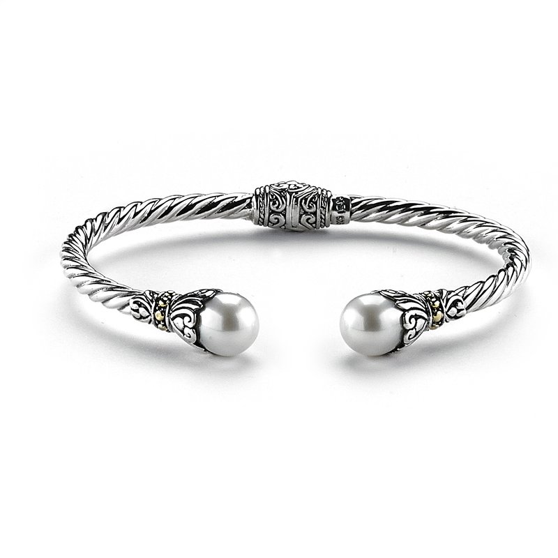 Samuel B STERLING SILVER/18K TWISTED WHITE FRESH WATER PEARL CABLE