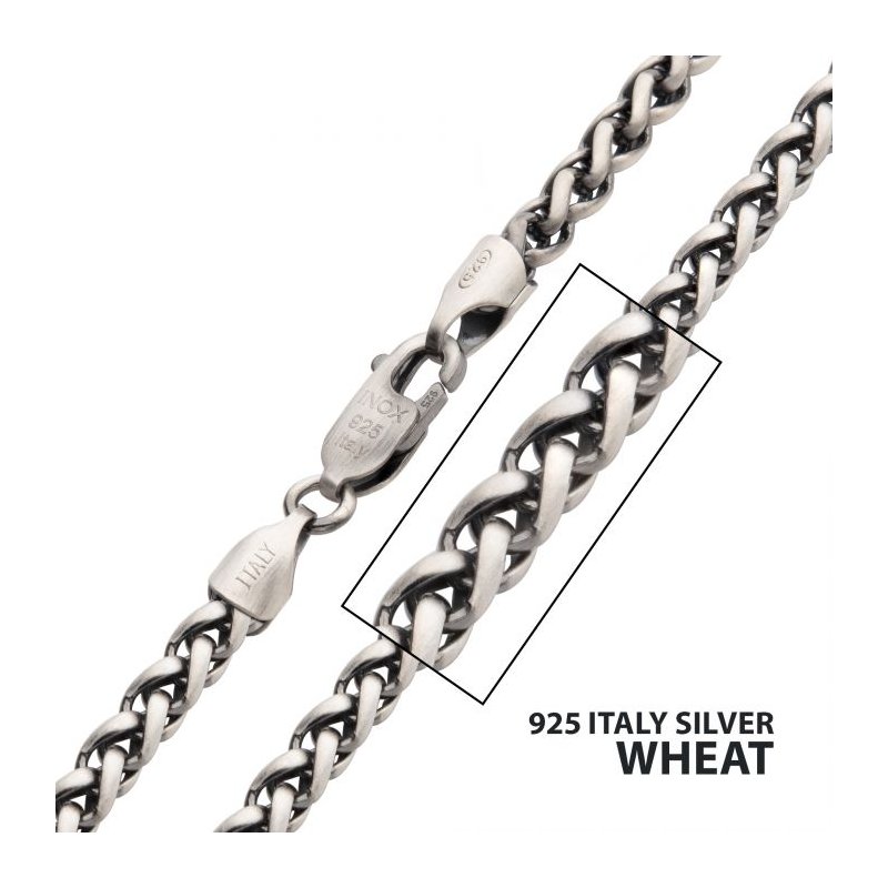 INOX Jewelry 4mm 925 Italy Silver Black Rhodium Plated Brushed