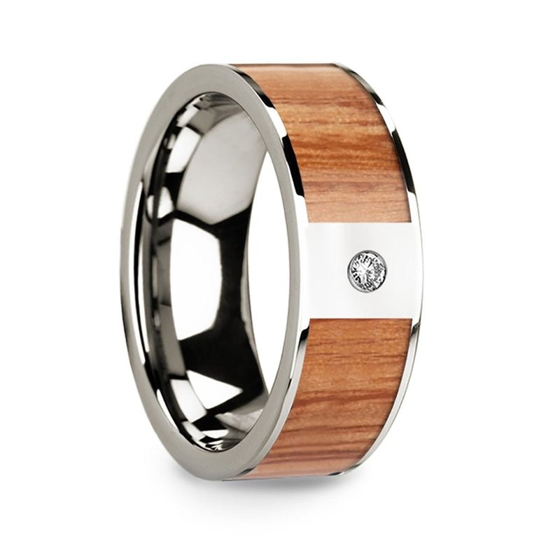 Thorsten Redwood Inlay 14k White Gold Wedding Ring with Diamond Center - 8mm Thorsten Redwood Inlay 14k White Gold Wedding Ring with Diamond Center - 8mm