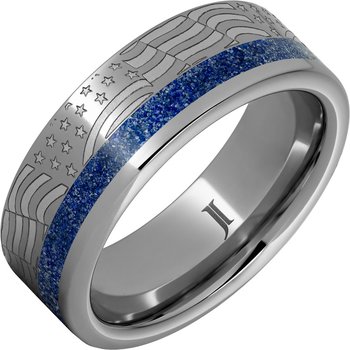 Old Glory - Lapis Inlay Rugged Tungsten Ring RMWA007911