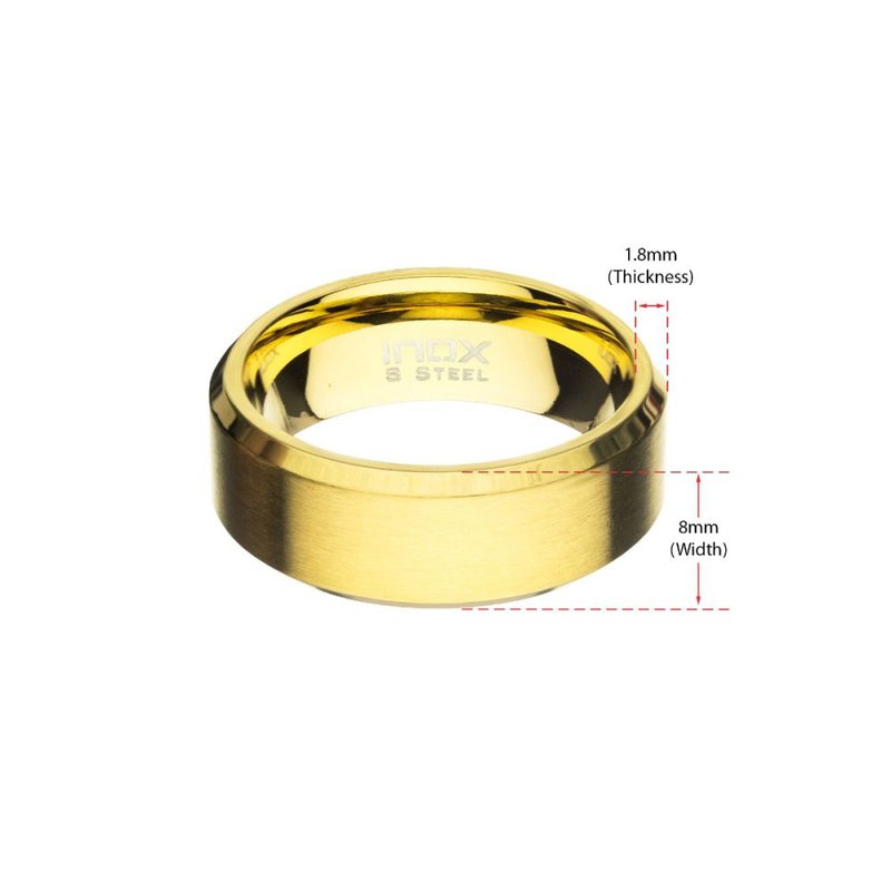 INOX Jewelry 8mm Matte Finish 18Kt Gold IP Steel Beveled Comfort