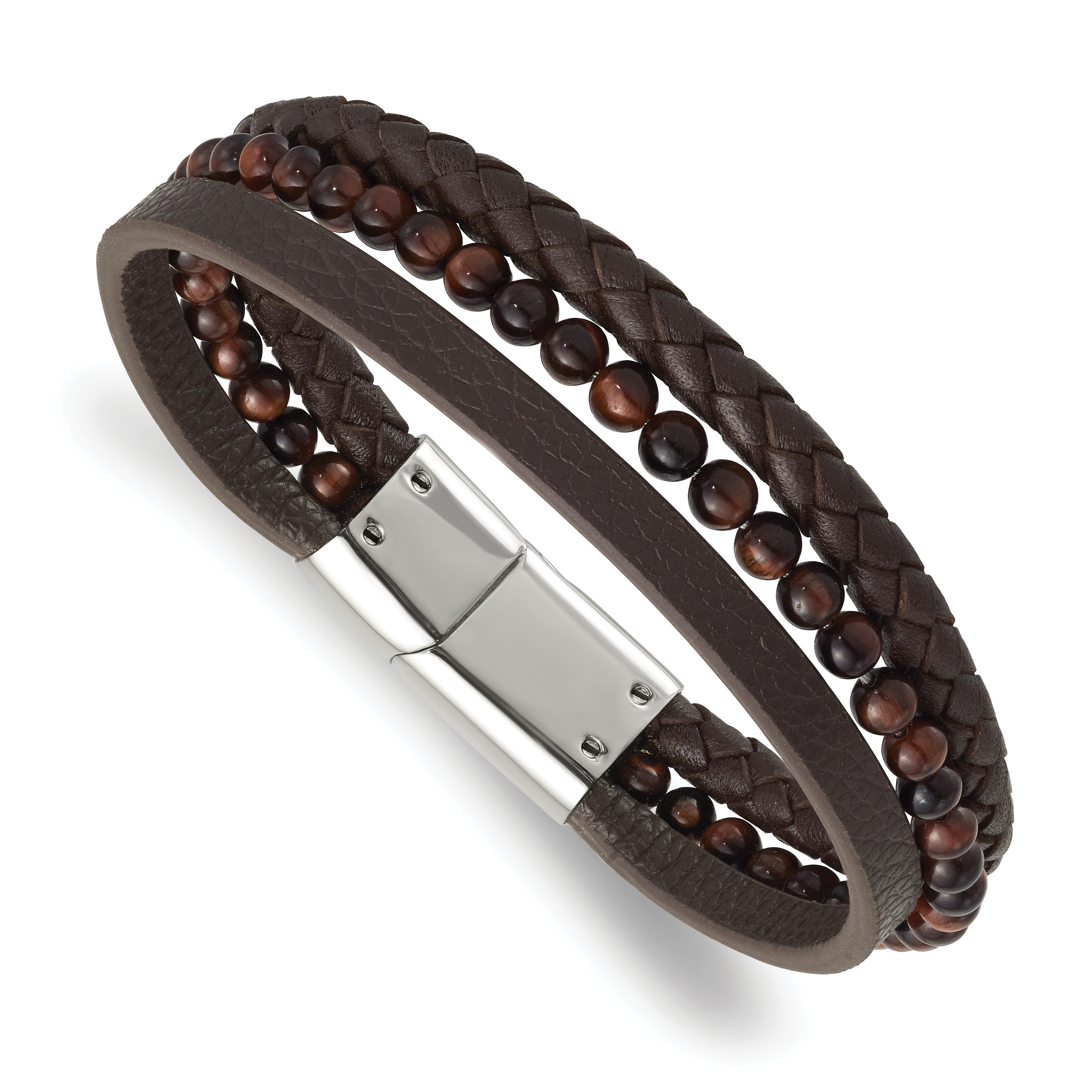 ブレスレット Chisel Stainless Steel Polished Multi Strand Red Tiger's Eye