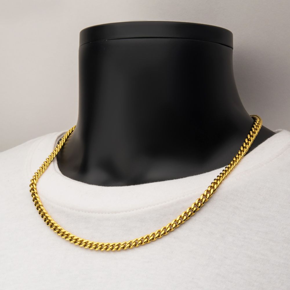 INOX Jewelry 6mm 18Kt Gold IP Miami Cuban Chain Necklace with CNC