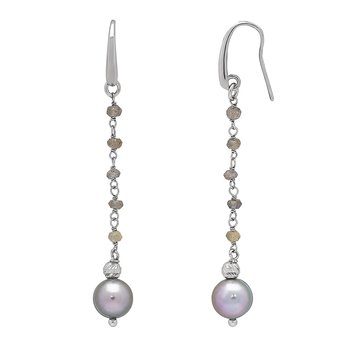 White Cultured Freshwater Pearl and Labradorite Drop Earrings Sterling Silver White Cultured Freshwater Pearl and Labradorite Drop Earrings Sterling Silver
