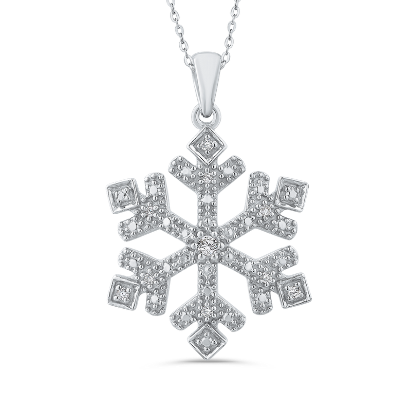 Essentials Sterling Silver .08 Ct Diamond Snow Flake Pendant with