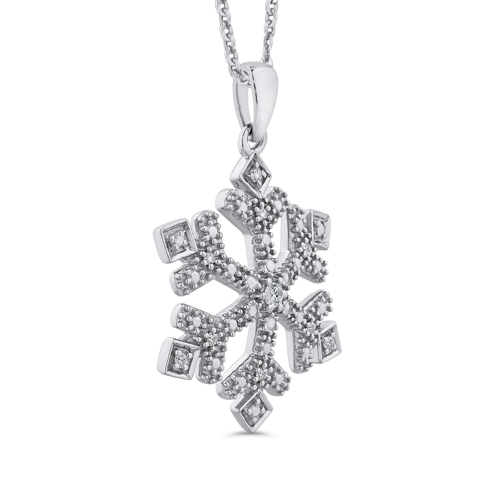 Essentials Sterling Silver .08 Ct Diamond Snow Flake Pendant with