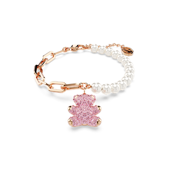 Swarovski Teddy bracelet, Crystal pearl, Bear, Pink, Rose gold