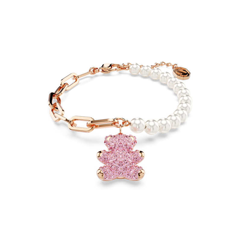 Swarovski Teddy bracelet, Crystal pearl, Bear, Pink, Rose