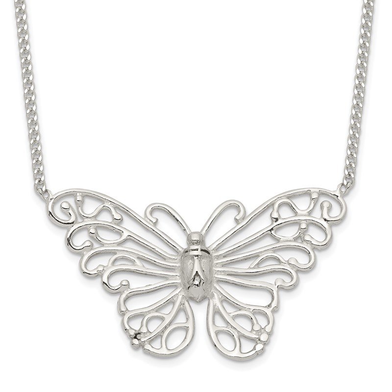 Quality Sterling Silver Rhod-Plated Rose cheapest Gold Butterfly Diamond Heart Necklace