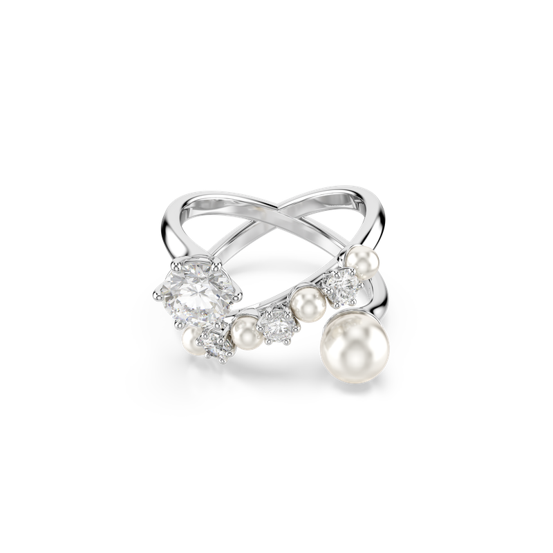 Swarovski Matrix cocktail ring, Crystal pearl, Round cut, White
