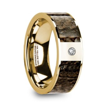 Thorsten PHILANDROS 14k Yellow Gold with Brown Dinosaur Bone Inlay Men’s Wedding Band with Diamond - 8mm Thorsten PHILANDROS 14k Yellow Gold with Brown Dinosaur Bone Inlay Men’s Wedding Band with Diamond - 8mm