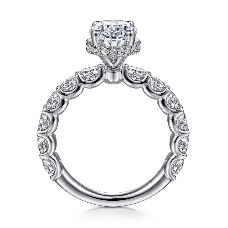 18K White Gold Oval Hidden Halo Diamond Engagement Ring