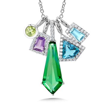5-Stone Cluster Charm Gemstone & Diamond Necklace CGP206W-DMIX